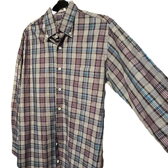 Peter Millar Crown Sport Purple & Blue Plaid Button Down Shirt Men’s Size Small - Picture 2 of 10